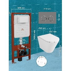 Комплект BAU 6 в 1: усиленная инсталляция BAU IDEAL, унитаз подвесной безободковый вихревой Bau Nimb Hurricane3, сиденье дюропласт микролифт, клавиша BAU Round Gun gray, серый металлик