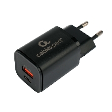 Сетевое зарядное устройство Cablexpert MP3A-PC-43, 30Вт, 3А, быстрая зарядка QC3.0/PD, 2 порта: USB и Type-C, черный, пакет