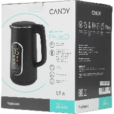 Чайник электрический Candy CK-400 черный, 1.7 л, 2200 Вт, скрытый нагревательный элемент