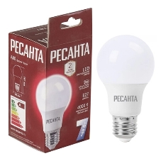 Лампа светодиодная Ресанта LL-R-A60-7W-230-4K-E27 груша, 7 Вт, нейтральный, Е27