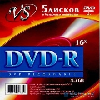 Диск DVD+R VS 4.7 Gb, 16x, Конверт (5), (5/250)