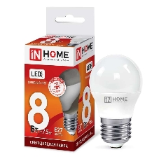 Лампа светодиодная LED-ШАР-VC 8Вт 230В E27 6500К 720лм IN HOME 4690612024905 Лампа светодиодная LED-ШАР-VC 8Вт 230В E27 6500К 720лм IN HOME 4690612024905
