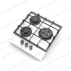 Газовая варочная панель Evelux HEG 425 WG Hi-Tech, 45 см, 3 конфорки, WOK-конфорка, чугунные решетки, газ-контроль, электроподжиг, механическое управление, белый