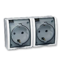 Розетка SIMON 15 Aqua 1594433-030 2-я с заземлением белая с крышкой наружная IP54