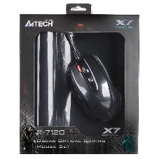 Мышь проводная + коврик A4Tech X-7120 черный, 2000 dpi, USB, кнопки - 7