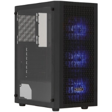 Корпус без блока питания PCCOOLER MA100 MESH BK, Mesh Mid Tower, черный, TG, 0.4 SPCC, 3x120мм ARGb ATX, mATX, mITX 160/310/180мм 2x2.5