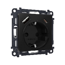 Комплект механизма электрической розетки ALFA Черный матовый 2USB A+C 20W (быстрая зарядка) с/з QUANT (AP8100, VM160) MA810010