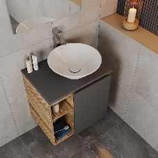 Тумба Bau Dream Blackwood 60 правая, графит, раковина BAU Dream D43, смеситель для раковины высокий Hotel Still, нержавеющая сталь, выпуск клик клак, белый