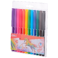 Фломастеры Deli EC10003 ColoRun, вентилируемый колпачок, 12 цветов, пакет с европодвесом