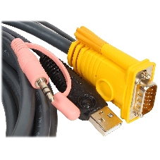 Кабель ATEN KVM Cable 2L-5303U Кабель для KVM: USB(Am)+DB15(m)+2*Audio (PC) -на- SPHD15(m)+2*Audio (KVM), 3м