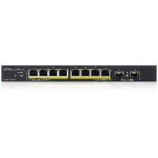 Коммутатор PoE+ Zyxel GS1100-10HP, 8xGE PoE+, 2xSFP, настольный, бесшумный, бюджет PoE 130 Вт