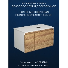 Тумба с раковиной и выпуском (Тумба подвесная Bau Blackwood 80, Раковина накладная BAU Nimb 51х41, с отв. под см-ль, выпуск клик-клак белый)