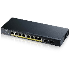 Коммутатор PoE+ Zyxel GS1100-10HP, 8xGE PoE+, 2xSFP, настольный, бесшумный, бюджет PoE 130 Вт