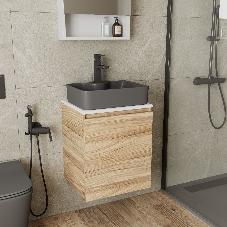 Тумба Bau Dream Blackwood 50 с дверцей, раковина BAU Cerama 48х37 темно-серая матовая, смеситель Hotel Black, черный