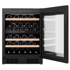 Встраиваемы е винный шкаф Gorenje WCU68F6BG4WF, объем 138 л, вместительность 46 бутылок, 4 полки, цифровой дисплей, Wi-Fi, LED освещение, защита от УФ-излучения, энергоэффективность А+, черный