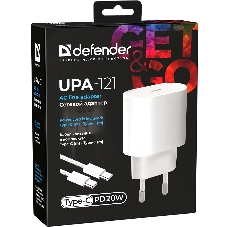 Сетевое зарядное устройство Defender UPA-121 20W, USB C,кабель Type-C,белый