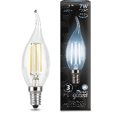 Лампа светодиодная Gauss LED Filament Свеча на ветру E14 7W 580lm 4100К 1/10/50