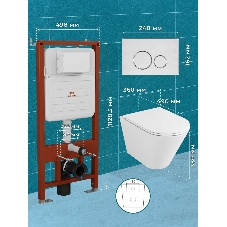 Комплект BAU 6 в 1: усиленная инсталляция BAU IDEAL, унитаз подвесной безободковый вихревой Bau Nimb Hurricane3, сиденье дюропласт микролифт, клавиша BAU Wheel антивандальная, нерж сталь брашированная