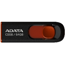 Флешка USB ADATA С008 (AC008-64G-RKD), 64Gb, USB 2.0, R/W 15/5, черный/красный