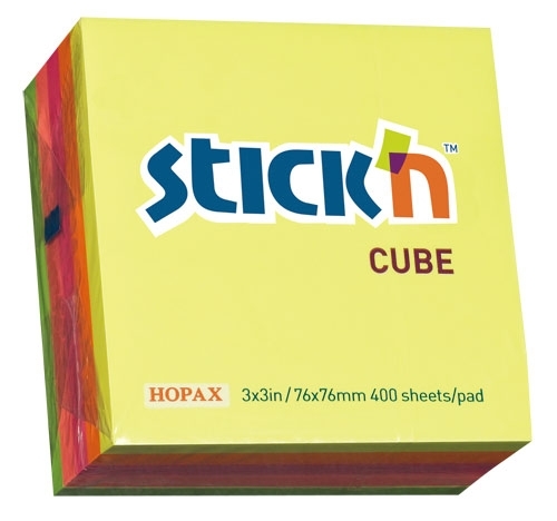 Блок самоклеящийся бумажный Stick`n 21012 76x76 мм, 400 листов, 70 г/м2, неон, 5 цветов в упаковке