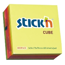 Блок самоклеящийся бумажный Stick`n 21012 76x76 мм, 400 листов, 70 г/м2, неон, 5 цветов в упаковке Блок самоклеящийся бумажный Stick`n 21012 76x76 мм, 400 листов, 70 г/м2, неон, 5 цветов в упаковке