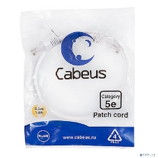 Шнур комм. Cabeus, кат. 5е, неэкр., U/UTP, RJ45/RJ45, LSZH, AWG24, 0.5м, белый
