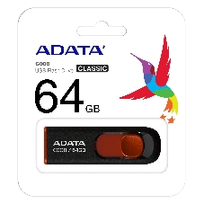 Флешка USB ADATA С008 (AC008-64G-RKD), 64Gb, USB 2.0, R/W 15/5, черный/красный