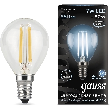 Лампа светодиодная Filament Шар E14 7Вт 4100К Gauss 105801207