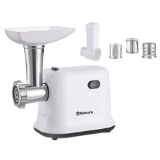 Мясорубка электрическая Sakura SA-6420W белый, 1500 Вт, 1.2 кг/мин, реверс, защита от перегрузки, насадки - 1