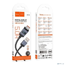 Кабель USB2.0 Hoco AM/Type-C, 5А, с дисплеем, X118, 1м, черный, коробка