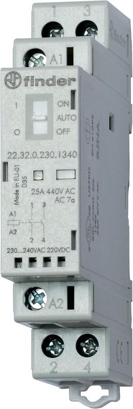 Контактор модульный 2NO 25А AgNi 230В AC/DC 17.5 мм IP20 мех. индикатор FINDER 223202301320