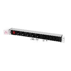 Блок розеток ЦМОRem-10 без шнура с выкл., 5 Schuko, 5 IEC 60320 C13, вход IEC 60320 C14, 10A, алюм., 19