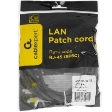 Патч-корд медный UTP Cablexpert PP10-2M/BK cat.5e, 2м, литой, многожильный, черный