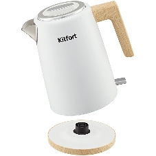 Чайник электрический Kitfort КТ-6794 1.7л. 2200Вт белый/дерево корпус: нерж.сталь/пластик