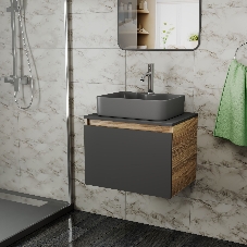 Комплект: тумба Bau Dream Blackwood графит 60, 1 ящик, раковина BAU Cerama 48х37, темно-серая, смеситель Hotel Dream, нерж сталь