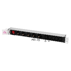 Блок розеток ЦМОRem-10 без шнура с выкл., 5 Schuko, 5 IEC 60320 C13, вход IEC 60320 C14, 10A, алюм., 19