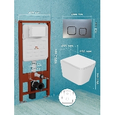 Комплект BAU 6 в 1: усиленная инсталляция BAU IDEAL, унитаз подвесной безободковый Bau Stil Hurricane, быстросъемное тонкое сиденье дюропласт микролифт, клавиша Gun Grey,темно-серый металлик/хром