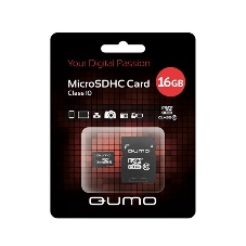 Флеш карта QUMO MicroSDHC 16Gb Сlass 10, адаптер в комплекте SD, черно-красная картонная упаковка