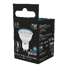 Лампа светодиодная Gauss MR16 7Вт цок.: GU10 спот 220B 4100K св. свеч. белый нейт. MR16 (упак.: 10 шт)