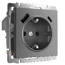 Розетка с заземлением, шторками и USB тип A+C (графит матовый)