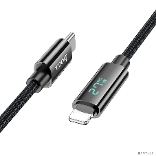 Кабель USB2.0 Hoco Type-C/Lightning, 2.4А, с дисплеем, U125, 1.2м, черный, коробка