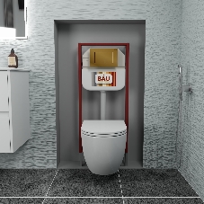 Комплект BAU 6 в 1: рамная инсталляция, унитаз подвесной безободковый Bau Dream 53, сиденье дюропласт микролифт, кнопка смыва BAU Stil, золото