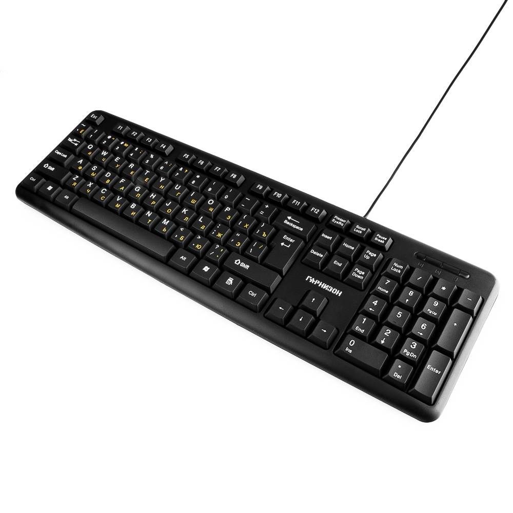 Клавиатура проводная Гарнизон GK-100XL, USB, черный, кабель 2м