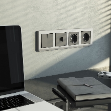 Розетка с заземлением, шторками и USB тип A+C (графит матовый)