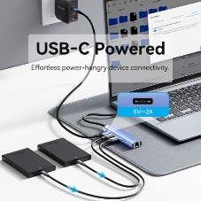 Сетевой адаптер Vention USB 3.0 M/Gigabit Ethernet RJ45+OTG хаб 3xUSB Синий - 0.15м.