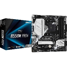 Материнская плата ASRock B550M Pro4, AM4, AMD B550, 4xDDR4, 6xSATA, 2xM.2, 1xPCI-E 3.0 x16, 1xPCI-E 4.0 x16, 1xDisplayPort, 1xHDMI, 1xVGA, 1x 1Gb LAN, 3x3.5 мм, 7.1, microATX