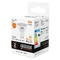 Лампа светодиодная Gauss Spotlight Elementary 9Вт цок.:GU10 спот 220B 3000K св.свеч.белый теп. А67 (упак.:10шт)