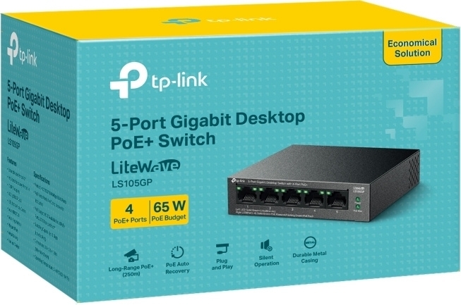 Коммутатор настольный TP-Link LS105GP с 5 гигабитными портами (4 порта PoE+)