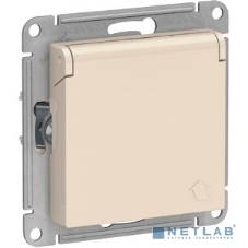 Механизм розетки 1-м СП AtlasDesign 16А IP20 с заземл. защ. шторки с крышкой беж.