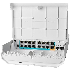 Коммутатор MikroTik netPower 15FR with 800MHz CPU, 256MB RAM, 16 x 10/100Mbps Ethernet ports (15 with Reverse POE-in, 1 with PoE-OUT), 2 x SFP, RouterOS L5 or SwitchOS (dual boot), outdoor enclosure, mounting ki